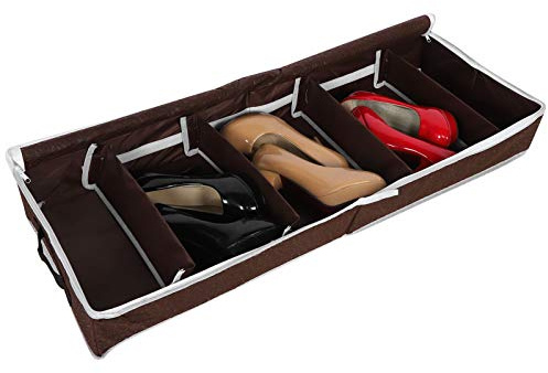 Unterbettkommode für Schuhe, 80×25×10cm/31,5×9,8×3,9 Zoll Unterbett Aufbewahrungsbox Aufbewahrung Wasserdicht mit Reissverschluss Klare PVC Abdeckung Verstellbare Trennwände, 5 Paar Schuhe(S)