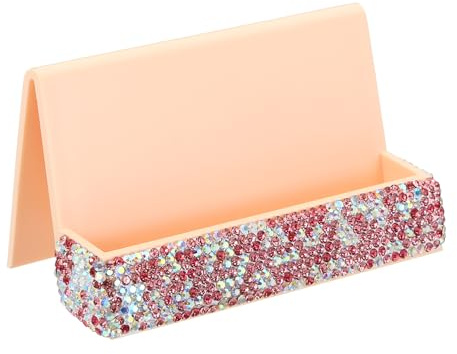 PATIKIL Visitenkartenhalter für den Schreibtisch, Strass-Visitenkartenhalter, Kristall-Kartenständer, Organizer, Karten-Display für Büro, Ausstellung, Rosa