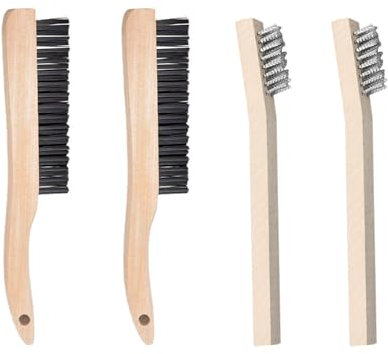 2 Grandes Brosses Métalliques Et 2 Petites Brosses Métalliques, Poignées En Bois, Brosses En Métal, Brosses En Acier, Brosses En Fil De Grille, Brosses De Nettoyage Des Taches.