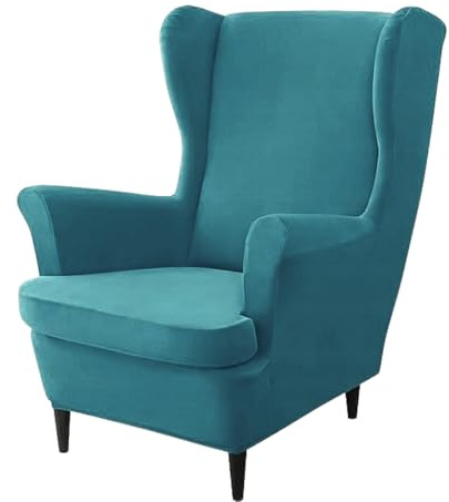 Domidekor Ohrensessel Überzug – Sesselschoner Türkis – Sesselbezug Stretch - Strandmon Sessel Bezug – Sesselhusse Elastisch Samt Velour Schmutzabweisend - Oeko-Tex 100
