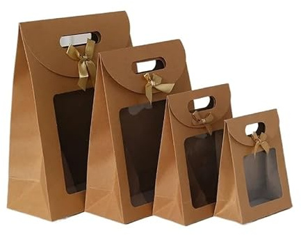 Bolsa de Regalo con Ventana Transparentes Bolsas de papel kraft con ventana transparente for bodas, cumpleaños, bautizos(BrownA,14x20x7cm,50pcs)