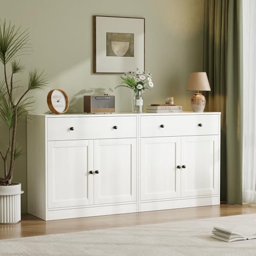 VOWNER Aparador con cajones, cómoda con 2 puertas, armario de cocina con encimera, armario buffet, TV Board, armario de almacenamiento para salón dormitorio, 40 x 80 x 80 cm (blanco, 2 unidades)
