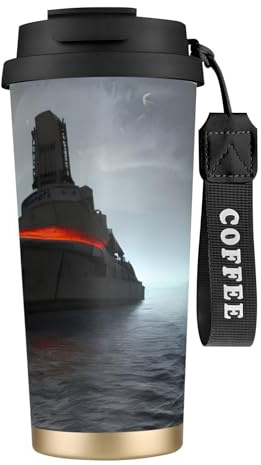 Taza de café gigante con diseño de barco nuclear con tapa a prueba de fugas, de acero inoxidable, reutilizable, aislada al vacío, café 500 ml