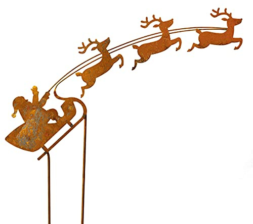 Blümelhuber Babbo Natale su slitta, decorazione da giardino in ruggine