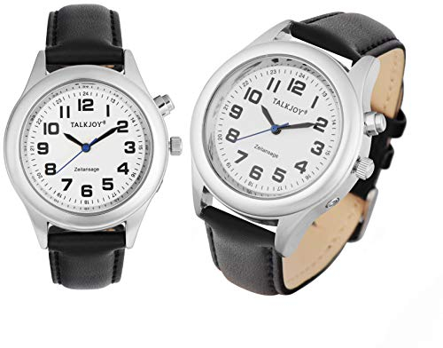 TalkJoy Lederarmband Damen Sprechende Armbanduhr Silber Uhr Senioren Blindenuhr Sprachfunktion