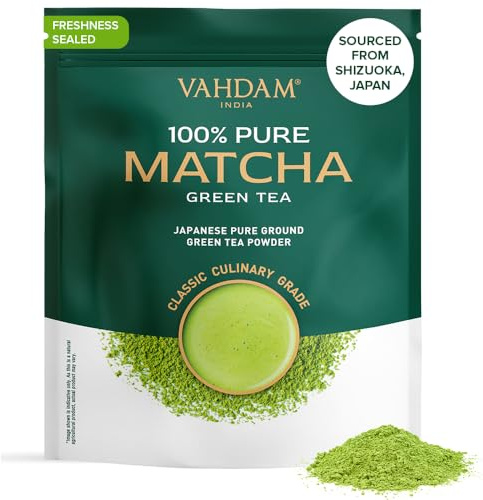 VAHDAM, Matcha Green Tea Powder (100g) Authentic Japanese First Harvest Culinary Grade from Shizuoka, Japan | Resealable Ziplock Pouch