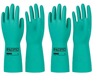 PACIFIC PPE 2 Pairs Nitrile Chemical Resistant Gloves, Flocked, Resist Household Acid, Alkali, Latex Rubber Free, 15 mil, 12.6, Large