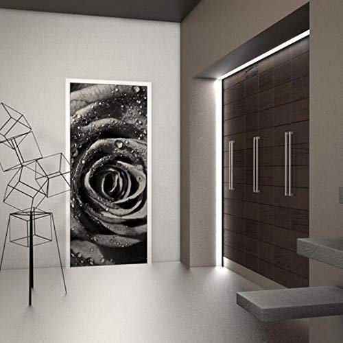 YQLKD Fototapete Türfolie Schwarze Rose Tapete Wandbild 3D Türaufkleber Aufkleber Bild