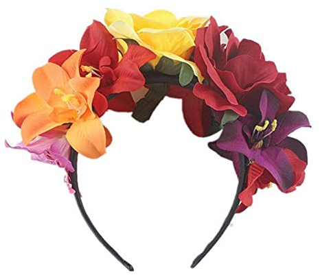Bamboopack Serre-tête couronne de fleurs pour femme de style mexicain pour Halloween, carnaval, fêtes et spectacles Rose