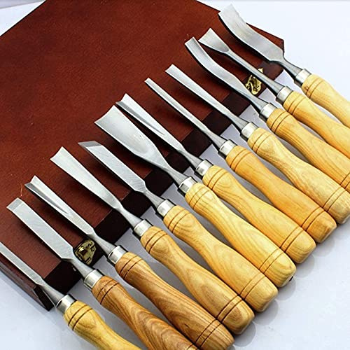 FZYE Set di Strumenti per scalpelli a Mano per Intaglio del Legno da 12 Pezzi Kit di sgorbie Professionali per la Lavorazione del Legno con Scatola di Legno, Principianti e Appassionati