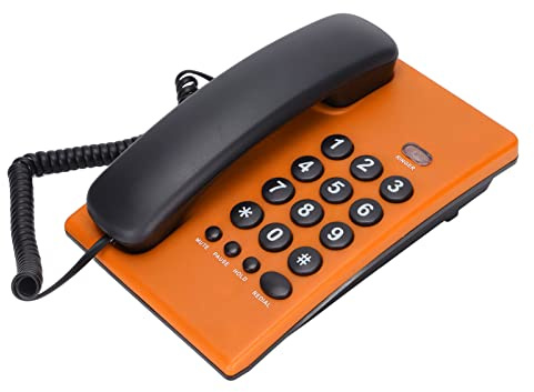 cigemay KX‑T504 Desk Telephones Landline, Battery Free Wired Landline Corded Telephone with Pause/Mute/Hold/Redial, for Home Office Hotel Living Room(orange)