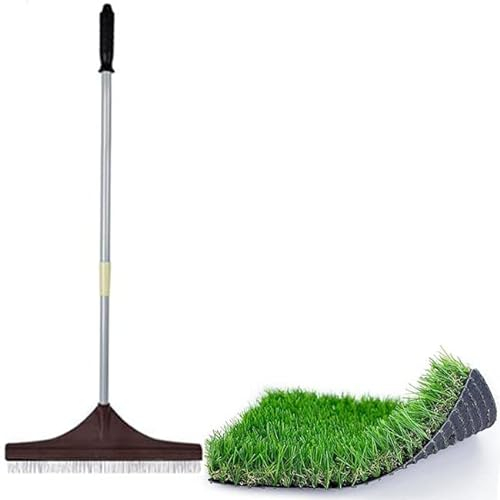 Suinga SPAZZOLA per pettinare il TAPPETO ERBOSO ARTIFICIALE - TAPPETI, asta telescopica da 122 cm, manico in acciaio resistente, erba sintetica, rastrello da giardino, marrone