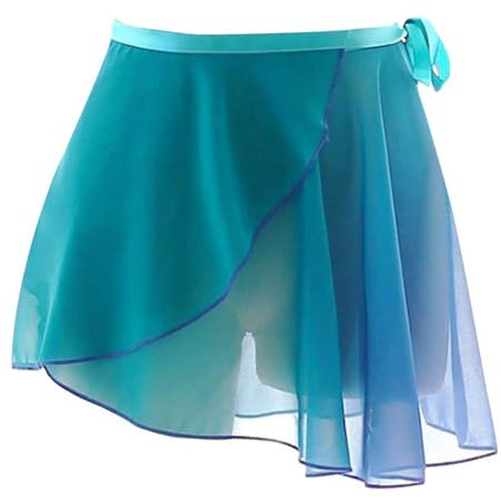 Runhomal Ballett Wickelrock Mädchen Damen Chiffon Gradient Minirock mit Unregelmäßig Ballettrock Gymnastik Tanzrock Ballettbekleidung A Teal Einheitsgröße
