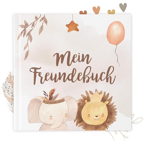 KIDDO Freundebuch Kindergarten Schule Mädchen Jungen, Freundschaftsbuch zum Ausfüllen Kita Grundschule, Kindergartenfreundebuch | Boho Aquarell Tiere | 52 Seiten