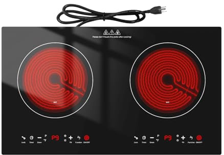 GTKZW 3000w Electric Cooktop, 24 Electric Stove 2 Burner Hot Plate Built-in Double Burner Cooktop with LED Touch Screen,9 Heating 9 Temperature,Kids Lock & Timer,Suitable for all Pans