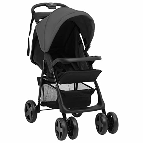 Tidyard 2 In 1 Kinderwagen, Kinderwagen, Kombikinderwagen, Wagen Klappbar, Mit Regen-Abdeckung, Dunkelgrau und Schwarz Stahl