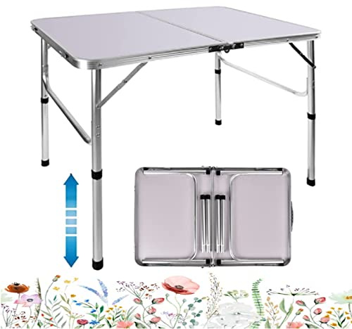 VickyHome Tragbarer Klapptisch, 2 verstellbare Höhen, zusammenklappbarer Aluminium-Angelkarten-Gartentisch mit Tragegriff, leicht, Outdoor, Picknick, Grillparty, Tisch (90 x 60 x 67 cm)