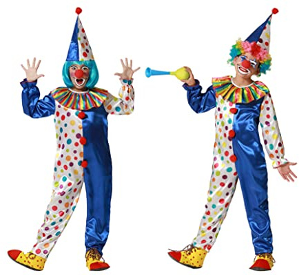 Disfraz Payaso De Circo Para Niño Niña Infantil Unisex Multicolor Arcoiris Con Lunares Azul Y Bonete