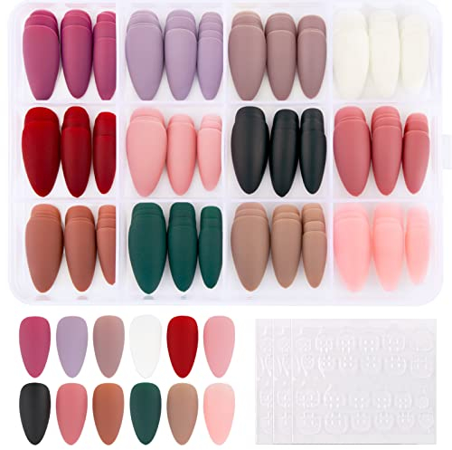288 Pcs Nägel zum Aufkleben Lang 12 Farben Künstliche Nägel Falsche Nägel Matte Bunt Fingernägel DIY Nagelkunst Fake Nails für Frauen Damen mit Kleberpads (D)