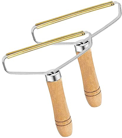 Aniuge 2 Pack Lint Remover, Double Carpet Scraper Manual Brush Tool Shaver Clothes Fuzz Roller Wooden Handle Reusable Mini Lint Cleaner for Pet Hair, Fuzz
