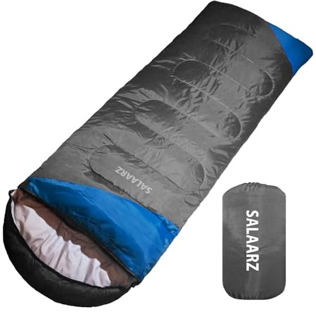 SALAARZ Sleeping Bag for Adults 3-4 Season Waterproof Lightweight Sleeping Bag for Men, Women, Camping, Outdoors with Bag (Blue - Grey)