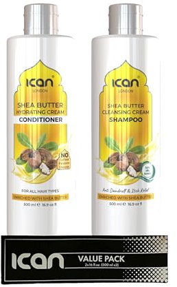 ican London Shea Butter Sulfate Free Cleansing Cream Shampoo + Sulfate Free Hydrating Cream Conditioner Duo Pack 500ml Each