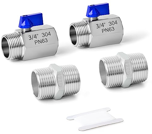 ERGAOBOY Valvola a Sfera in Acciaio Inox 304 per Impieghi Gravosi 3/4 Femmina x Maschio BSP Con Connettore Esagonale SUS 304 - 2 Pezzi