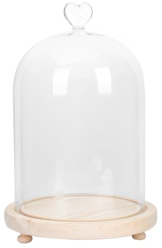 Artibetter Decorative Lights Bell Cloche Glass Dome Glass Cloche Bell Jar Glass Dome for Hand Casting Glass Dome with Solid Wood Base Led Tape Light Flower Dome White Wooden 3d Candle Manual