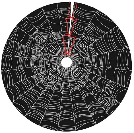 Funny Halloween Spider Web Black White 36 Inch Christmas Tree Skirt Carpet Mat Funny Party Decor Supplies for Xmas Halloween Decorations Occasion Ornament