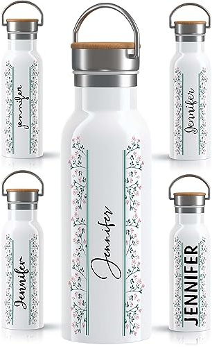 OWLBOOK Rosa Elegante Schrift Trinkflasche personalisiert Erwachsene Frauen Edelstahl 600ml - Thermo Wasserflasche auslaufsicher schadstofffrei wiederverwendbar BPA frei - für Büro Sport & Outdoor
