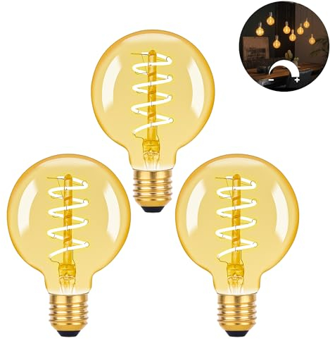 DSLebeen Light Bulb e27 Screw Bulb, Vintage LED Light Bulbs, Dimmable Screw Edison Bulbs, G80 Globe Bulbs, Decorative Light Bulbs Amber Glass, Warm White 2200K, 40W Equivalent, 4W 350lm, Pack of 3