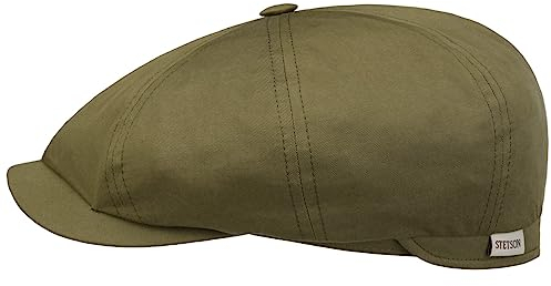 Stetson Hatteras Hertford Flatcap Unifarbene Schirmmütze 100% Baumwolle Doppelrand Made in Italy Herren Frühjahr Sommer Oliv L (58-59 cm)