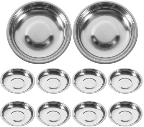PACKOVE 10Pcs Stainless Steel Sauce Plate Sushi Sauce Plate Sliver Sauce Dish Round Serving Dish for Dipping Food Dessert (10CM)