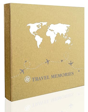 Holoary Photo Album 4x6 600 Photos 5 Pictures Per Page, 600 Pockets 4”x6”, Kraft Paper Cover Travel Design World Map Adventure Vacation Travel Photo Album