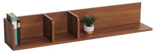 Mendler HWC-M48 - Estantería de pared (3 compartimentos, 20 x 120 x 21 cm, aspecto de nogal) | Estantería suspendida, estantería de madera, estantería flotante