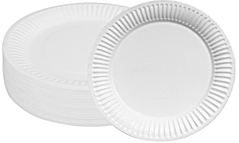 Hisdricus 100 Piatti Carta, Piatti Usa e Getta, Biodegradabile,Adatto per feste, grigliate, compleanni per bambini, matrimoni, pic-nic e altre occasioni, Resistente 250 g/m²(Bianco)