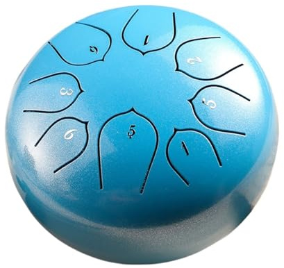 BAMFY Stahlzungentrommel 8 Note 6 Zoll Handpan Regentrommel Für Draußen Mit Tasche StöCke Notenbuch, Schlägeln, Klangheilung Instrumente Für Erwachsene Kinder(Blau)