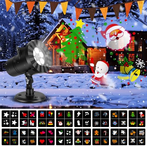 Proiettore Natale Esterno, Luci Natale Proiettore con 16 Diapositive a Modelli HD, IP65 Impermeabili, for Vacanze, Natale, Halloween, Matrimonio