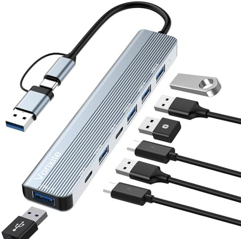 Vonxite USB C Adapter, 7 in 2 USB Hub Multiport Adapter with 2*USB-C Data Ports, USB 3.0 and 4*USB 2.0, Type C Hub 3.0, USBC Docking Station for MacBook, Galaxy, Pad, Windows, Laptop
