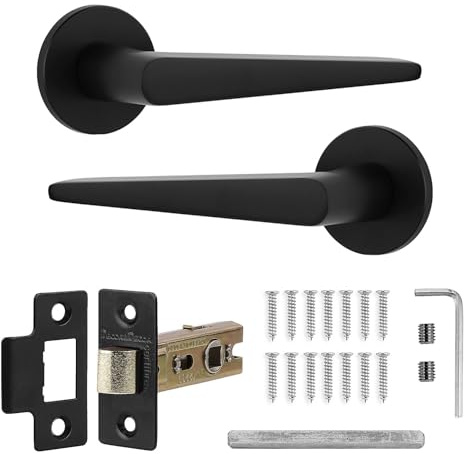 Decoranddecor Black Door Handles Internal Latch Kit Round Rose | CE marked, tubular mortice latch, built to last, Door Handles with Latch, fits 35-45 mm doors, Terra Range