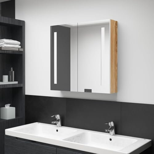waschbeckenunterschrank 40 cm breit,waschbeckenunterschrank 70 cm breit,LED-Bad-Spiegelschrank Weiß und Eichenoptik 62x14x60 cmGeeignet für Bäder, beachten Sie die ausführlichen Informationen