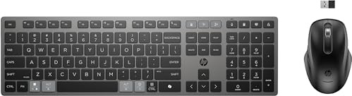 HP 725 - Tastatur-und-Maus-Set - multifunktional, wiederaufladbar, betrieben mit Superkondensator - Full Size - kabellos - Bluetooth, 2.4 GHz - Deutsch - Nachtfall Schwarz - Smart Buy