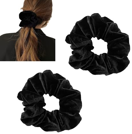 2 Stück Haargummi Schwarz Haar Dickes Scrunchies Haarband, Weich Skrunschis Groß Samt Haargummis Schwarze Headband Set, Haargummi Scrunchies für Lange Feine Oder Dicke Lockige Haare Mädchen