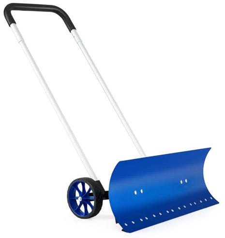 COSTWAY Pelle à Neige de 95 x 25 cm en Aluminium avec Roues, Pelle Déneigement avec Lame Réversible et Coudée Bidirectionnelle Manche en ‘U’ Réglable à 90°, pour Allée Chaussée Cour Jardin