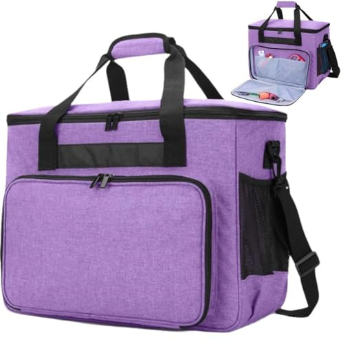 Symaskinväska, stor kapacitet symaskinväska, vattentät symaskin bärväska med fickor och handtag, dragkedja symaskin förvaring, Lila, 42*33*26cm