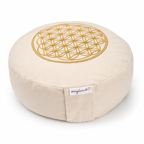 maylow Yoga mit Herz Cuscino da yoga per meditazione, motivo floreale della vita, 33 x 15 cm, per principianti e esperti, imbottitura in cotone lavabile (naturale)