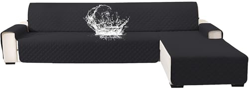 YSTELLAA 100% Wasserdicht Couch Überzug L Form 3 Sitzer, Sofa Cover L Shape Reversibel Universal, Gesteppte Sofa Überzug Ecksofa rutschfest, Couch Bezug Ecksofa Ratzfest Waschbar, Schwarz