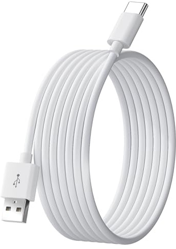 OXZEEWEE Câble USB-C de 5 m de long, recharge et transfert de données Cordon d'alimentation Type-C pour caméra de sécurité, téléphone, tablette, Carplay, manette Switch Pro, etc. - Blanc