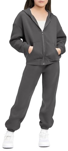 Stelle Girls Athletic Sweatsuit 2 Pieces Sweatshirts and Pant Long Sleeve Zip Up with Pockets Outfits Set Charcoal XXL