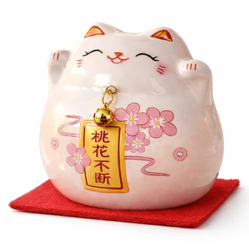 kcrygogo Pink Maneki Neko Lucky Cat – Japanese Ceramic Fortune Cat Figurine for Wealth, Love & Good Luck – Cute Desk Ornament & Travel Gift for Her